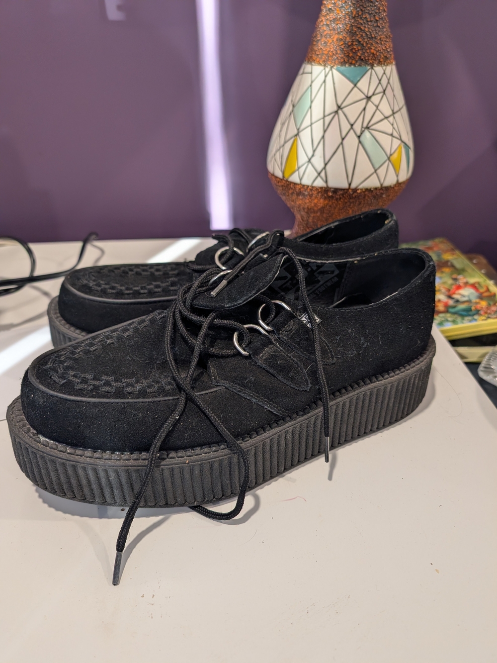 TUK Black Platform Creeper Lace-Up Shoes - Women